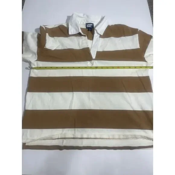 Lands End Brown and Cream Rugby Polo Pullover Size L - Picture 4 of 5